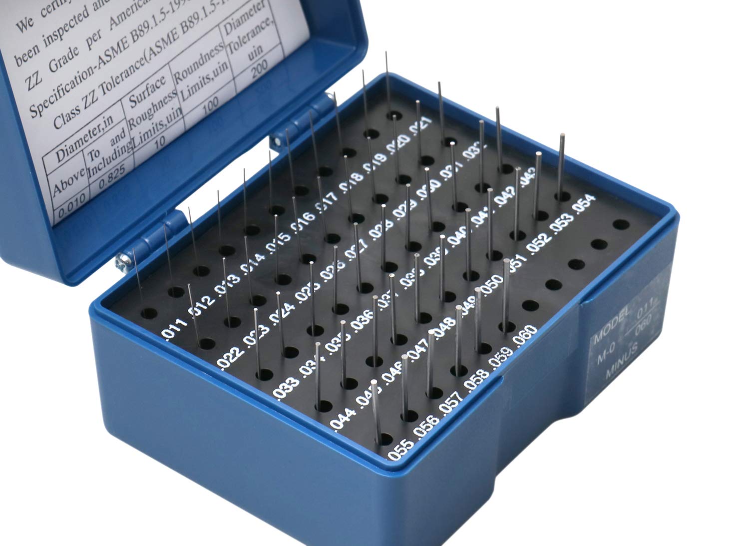 Accusize Industrial Tools 0.011'' to 0.060'', 50 Pc Steel Plug Pin Gage Set, Minus, Class Zz, M0(-)