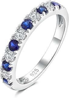 DAYBAYDAY Half Eternity Rings for Women, 925 Sterling Silver Amethyst/Aquamarine/Emearld/Ruby/Sapphire Eternity Band Ring, 2.5mm Think Stackable Rings Womens Wedding Bands Size 6-10