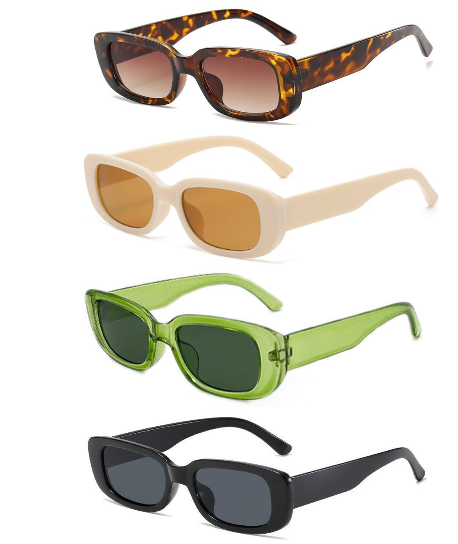 4 pack retro rectangle sunglasses for women stylish, vintage 90s trendy goggles suitable for women sunglasses set, square glasses for women