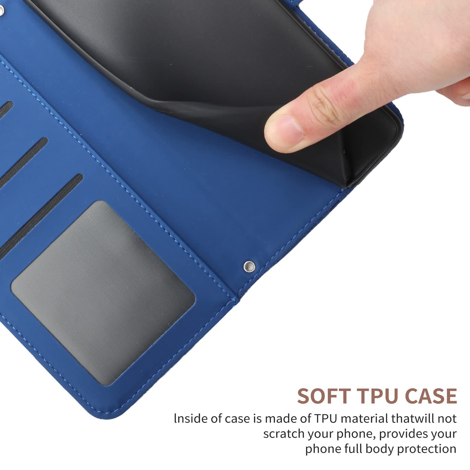 Custodia Portafoglio Per Wiko Power U10/U20: Cover Libro Con Glitter E Farfalle, Blu, Antishock, Slot Carte