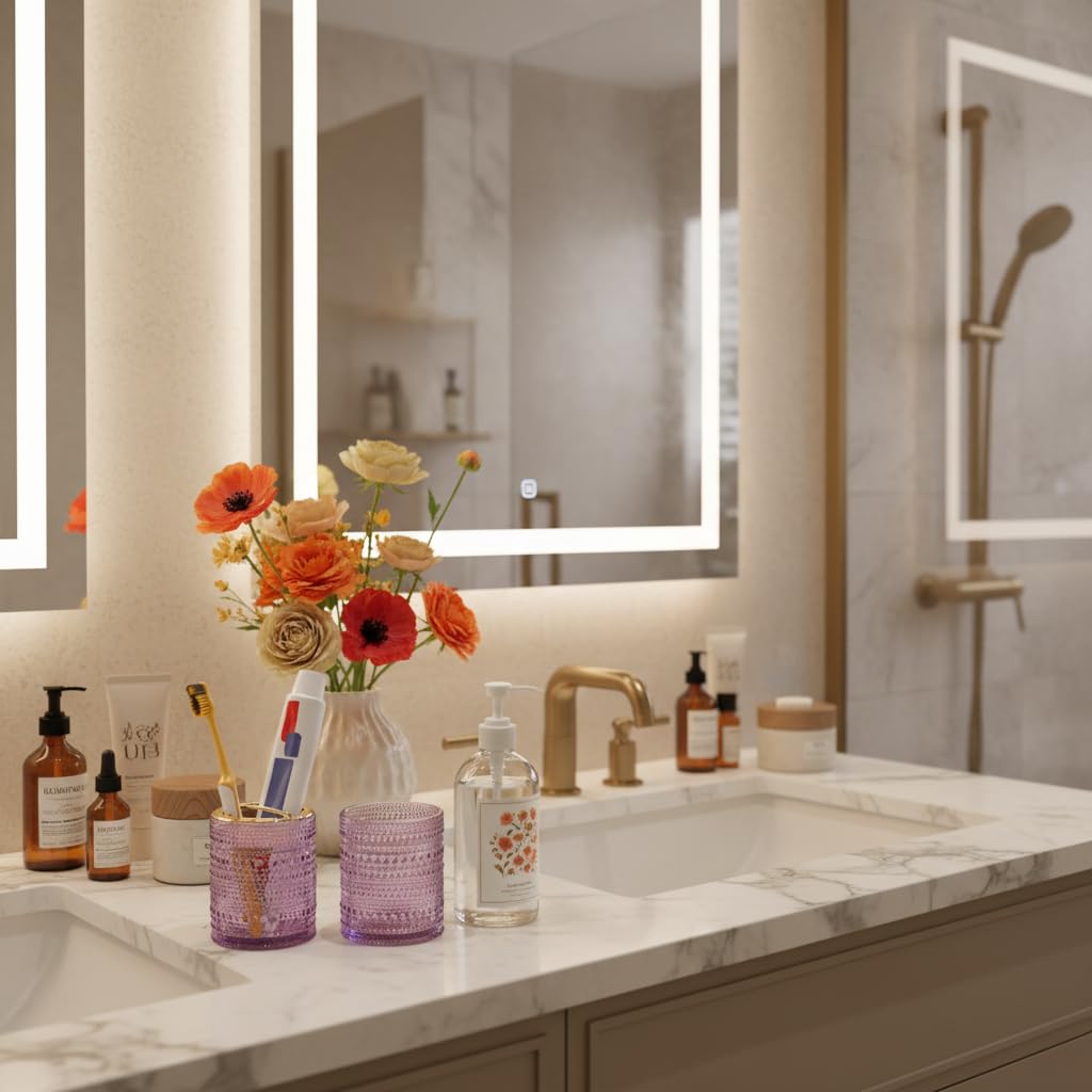 Soporte para cepillos de dientes para baños, cepillo de dientes de vidrio transparente y soporte para pasta de dientes, vaso de baño de 10 onzas y taza de enjuague bucal, taza de almacenamiento