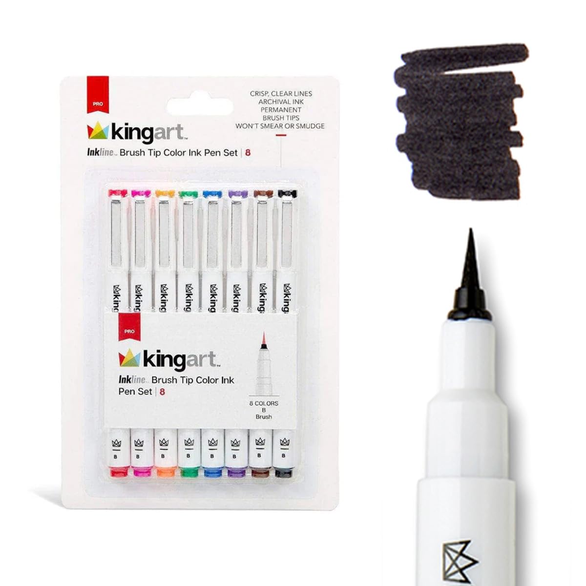 KINGART 440-8 PRO Inkline Color Micro Line & Precision Graphic Pens, 8 Colors, Brush Nibs, Archival Waterproof Japanese Ink for Art, Illustration, Lettering, Anime, Technical Drawing, Manga