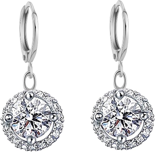 Yazilind Jewelry Charming 18K Silver Plated Austrian Crystal Cubic Zirconia Hoop Dangel Earring For Women
