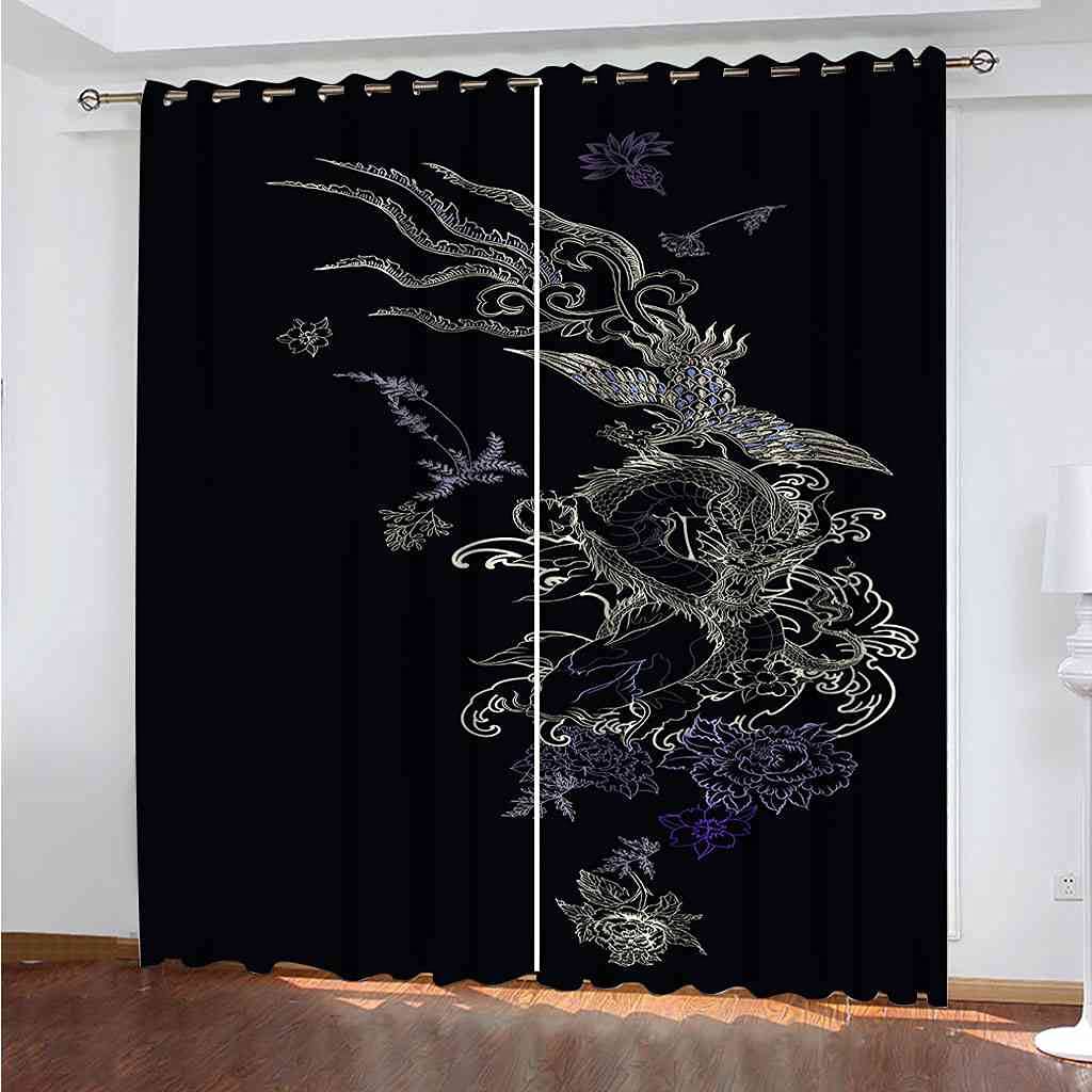 Rideau occultant enfant 200x160 cm motif dragon chinois pour chambre