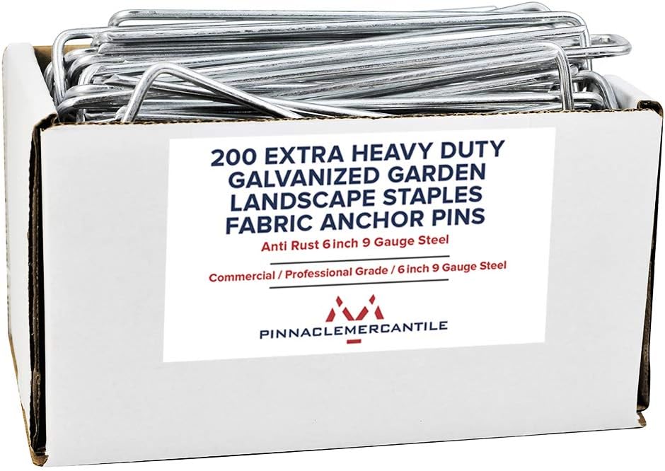 Pinnacle Mercantile200 Pack Galvanized Garden Stakes Landscape Staples Extra Heavy Duty Sod Ground Anchors Anti Rust 6 inch Metal Pins 9 Gauge USA Made