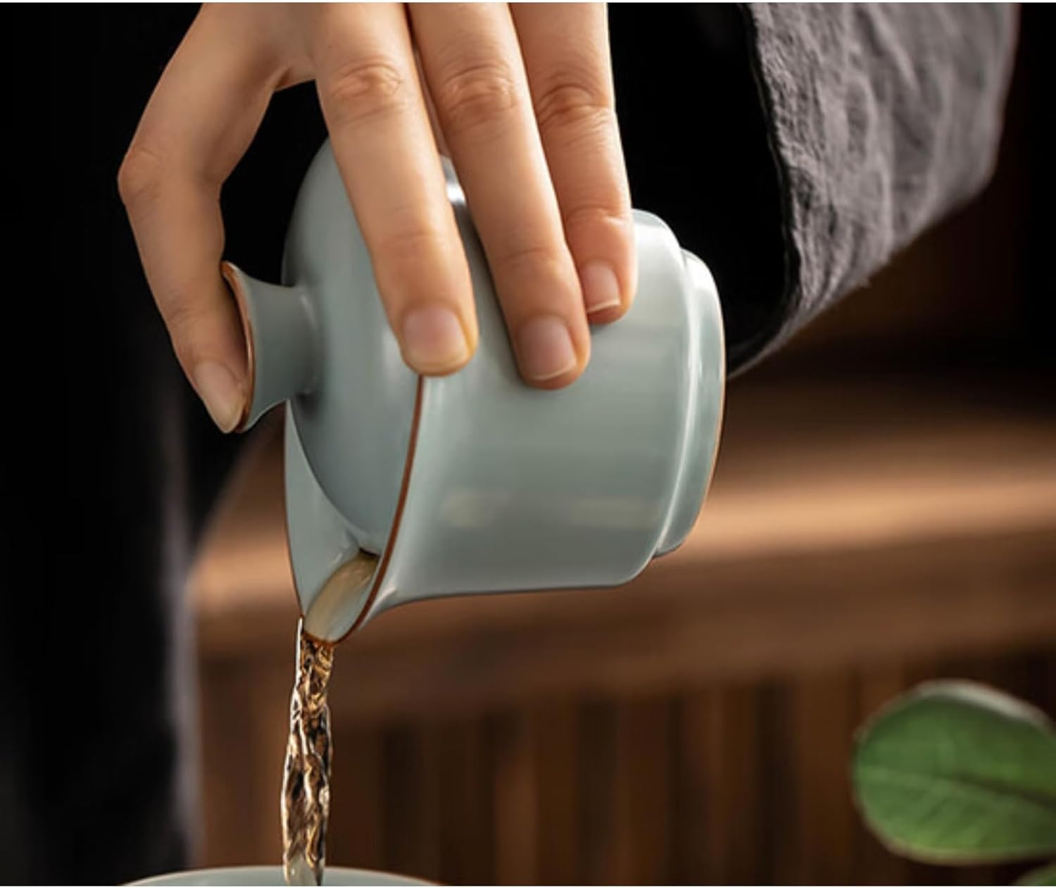 Ruyao Ceramics Gaiwan Teacup, 150ml 5.1oz, Light Blue Chinese Style Kungfu Tea Set