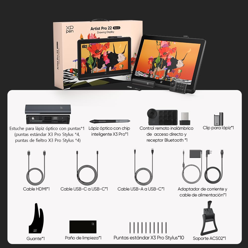 XPPen Artist Pro 22 Gen2 Tableta gráfica con Pantalla 2.5K con Mini Teclado | Tableta gráfica Dibujo Digital de 22 pulgadas con Lápiz de 16K Niveles, Soporte Incluido