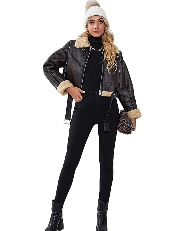 LY VAREY LIN Winter Women Faux Lamb Fur Leather Short Jacket Lapel Zipper Bomber Aviator Coat by LY VAREY LIN - Used condition - Image 6