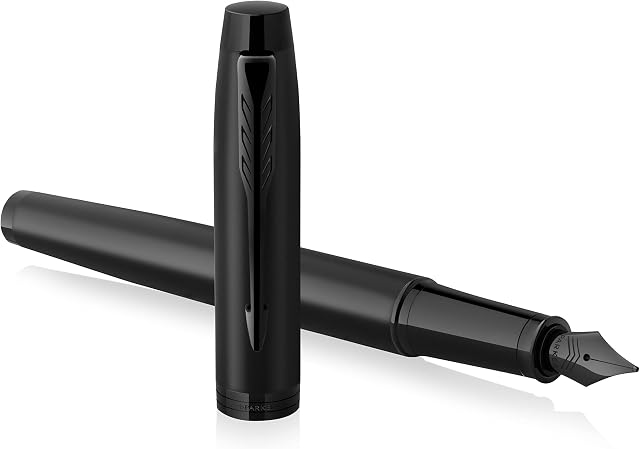 Parker IM Fountain Pen | Matte Black with Black Trim | Medium Point with Blue Ink Cartridge | Gift Box