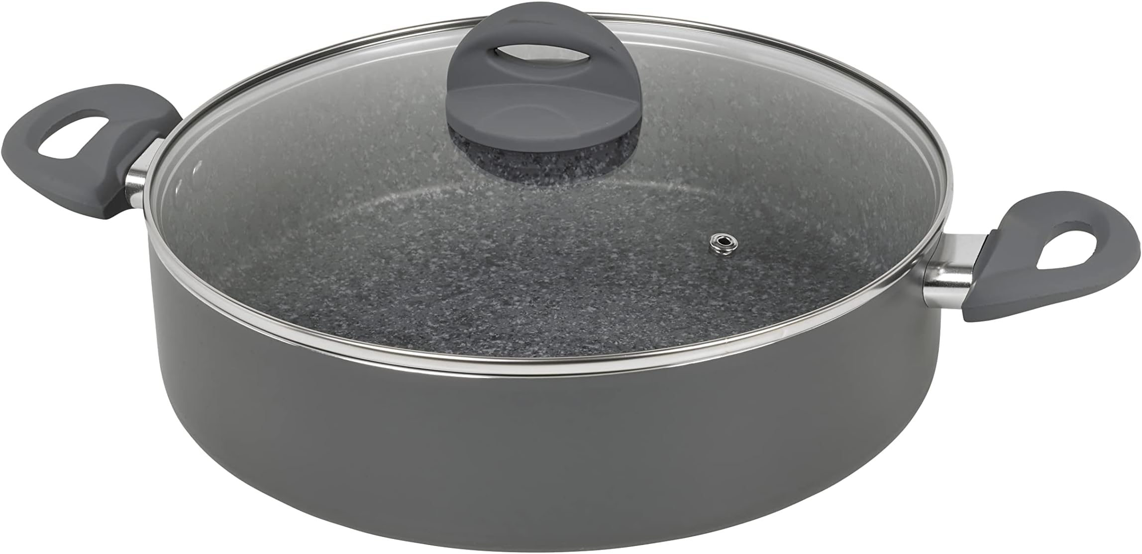 Homiu Casserole Dish with Lid | Shallow Non-Stick Pan Tempered Glass 29cm | Forged Aluminium Casserole Pot, Hob Baking Dish | for Gas, Electric, Induction, Ceramic, and Halogen Cooker