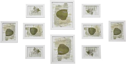 SONGMICS Marcos de fotos, Juego de 10, Dos de 20 x 25 cm, Cuatro de 13 x 18 cm, Cuatro de 10 x 15 cm, PS y MDF, Protección de Plástico, Blanco Nube RPF310W