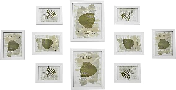 SONGMICS 10 fotoğraf çerçevesinden oluşan resim çerçevesi seti - 2 adet 20 x 25 cm, 4 adet 13 x 18 cm ve 4 adet 10 x 15 cm ahşap bordür beyaz RPF310W | 13 x 18 cm ölçülerinde 4 fotoğraf, 10 x 15 cm ölçülerinde 4 fotoğraf, plastik cam, rustik beyaz, RPF310W