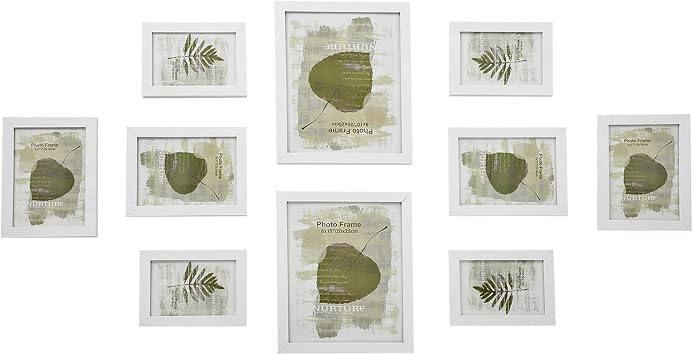 SONGMICS 10 fotoğraf çerçevesinden oluşan resim çerçevesi seti - 2 adet 20 x 25 cm, 4 adet 13 x 18 cm ve 4 adet 10 x 15 cm ahşap bordür beyaz RPF310W | 13 x 18 cm ölçülerinde 4 fotoğraf, 10 x 15 cm ölçülerinde 4 fotoğraf, plastik cam, rustik beyaz, RPF310W