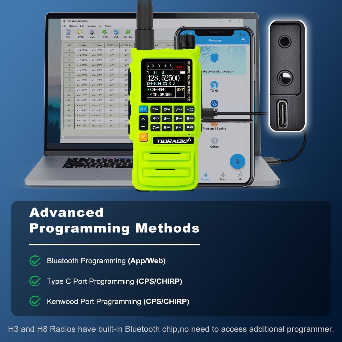 TIDRADIO TD-H3 Plus showing multiple programming methods