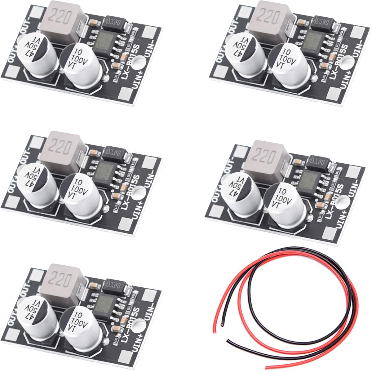 5 sztuk 8V-80V do 5V 1.2A DC-DC Moduł redukcyjny z aluminiowym buck konwerterem PCB i czerwonym i czarnym kablem 26AWG do paneli słonecznych DIY