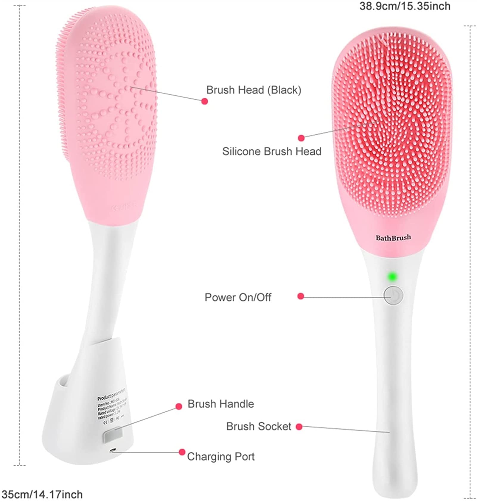 Cepillo de baño eléctrico de carga USB, cepillo de ducha de mango largo, cepillo de baño y cuerpo, cepillo de masaje impermeable, exfoliante, mejora la circulación