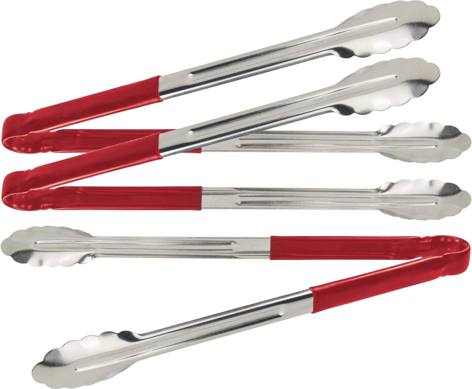3X Catergold Professional Stainless Steel Cooking Tongs Set (12", Red)