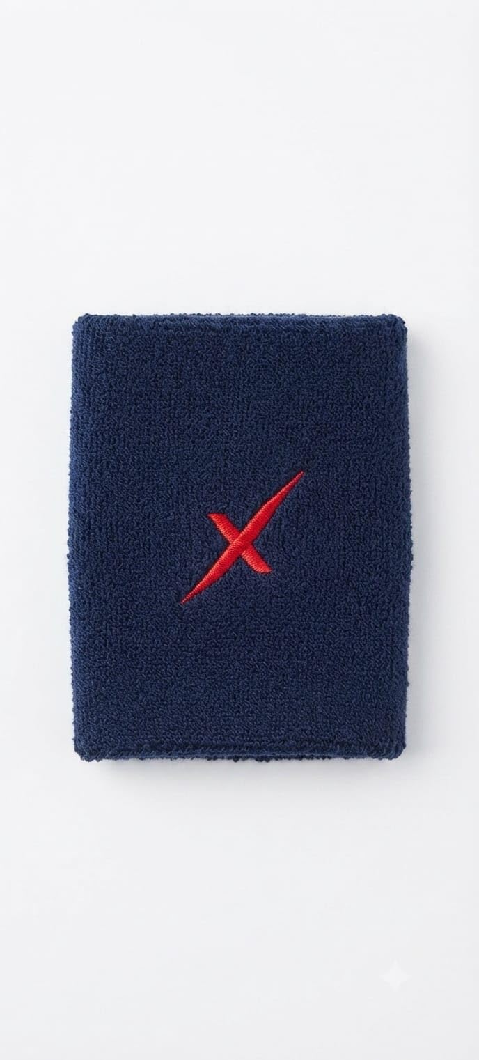 Navy Blue Terry Cloth Sweatband Wristband with Red X Logo | Embroidered Logo, Sweat Absorption, Sports Wristband, Terry Cloth Material, Unisex Design-image-40