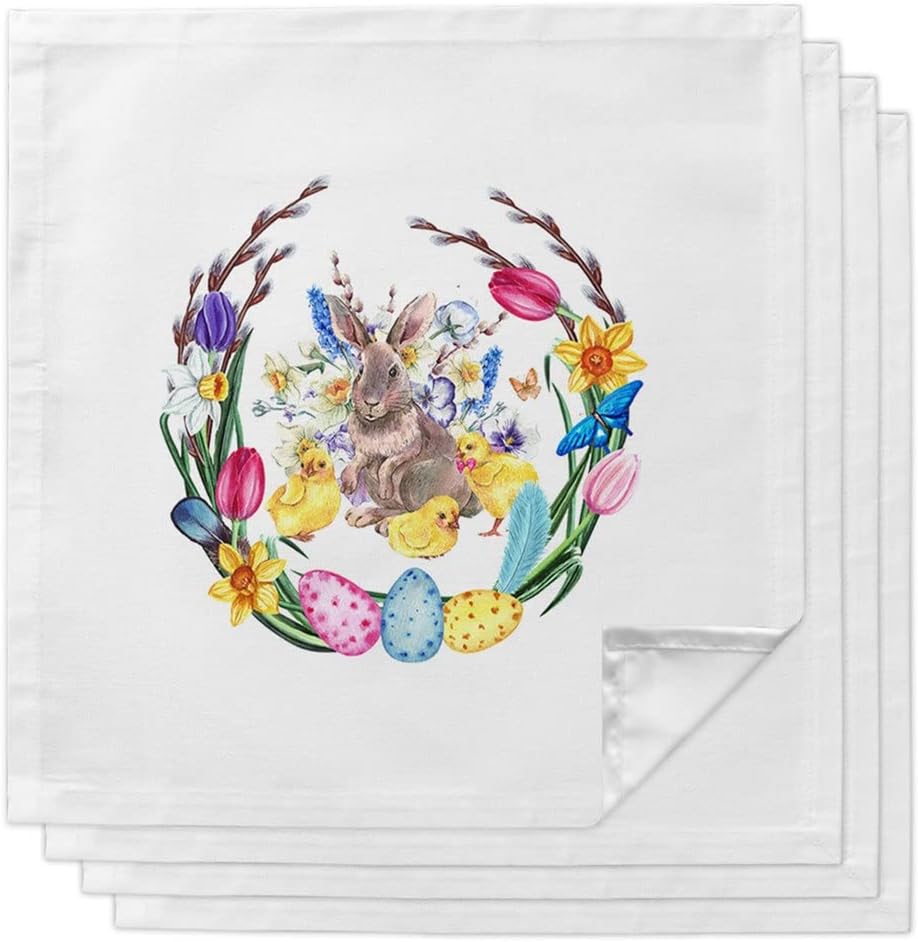 Easter Eggs Rabbit Flower Bunny Table Napkin Set Wedding Party Cloth Festival Napkins Tea Towel