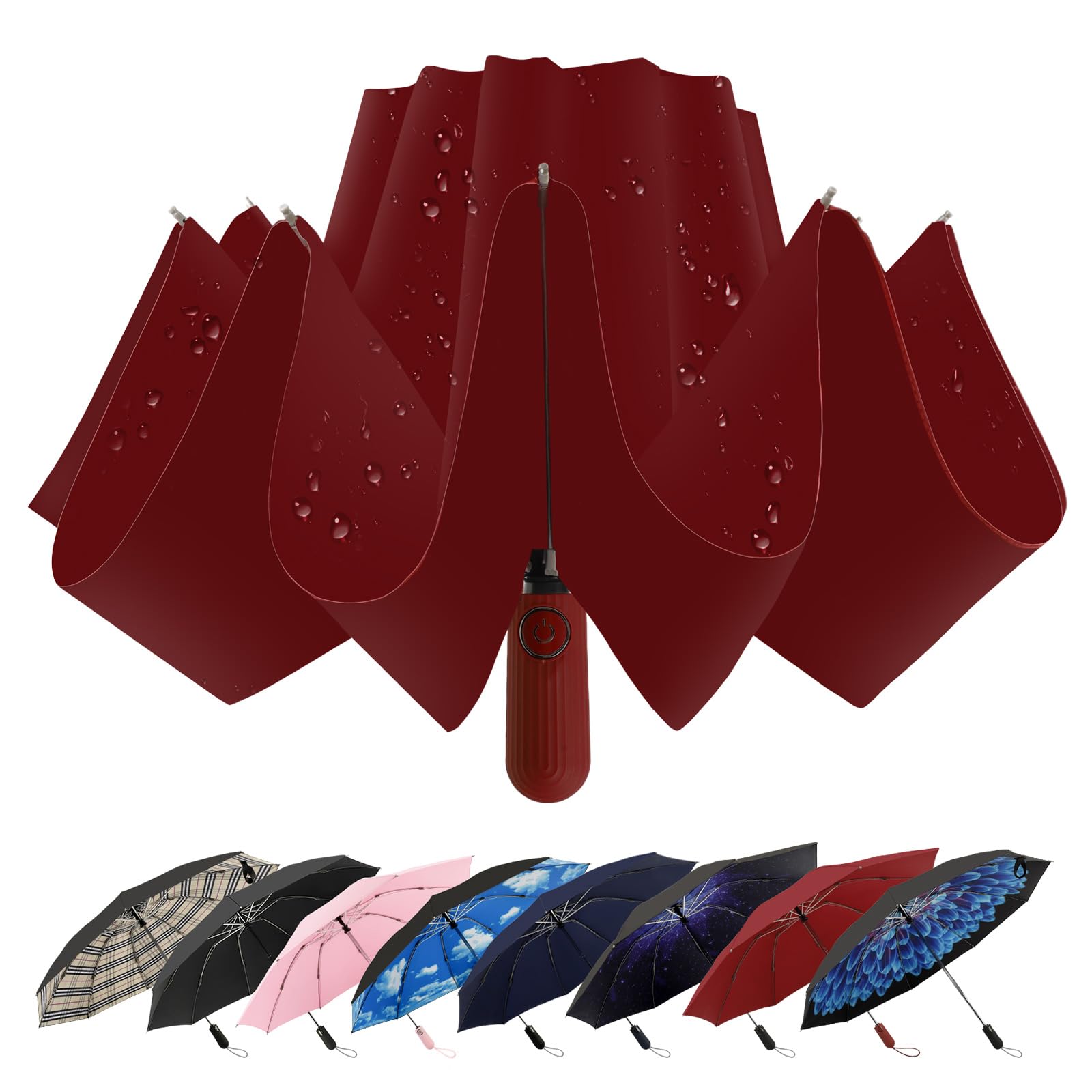 ZDSSM Compact Inverted Travel Umbrella, Automatic Open Close, 9-Rib 46 Inch Windproof Umbrella, Waterproof UPF 50+, Portable Umbrellas for Men, Women,