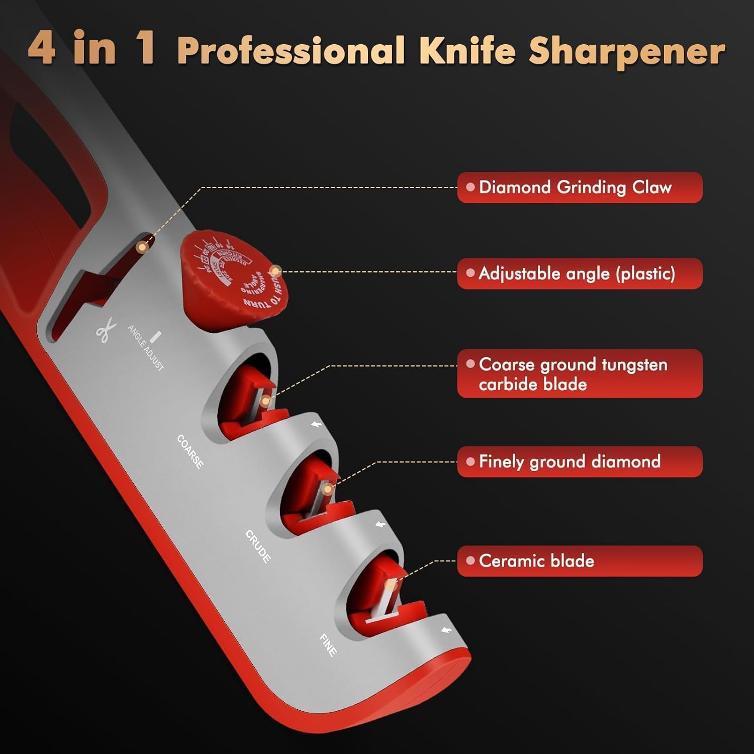 Afilador de cuchillos profesional manual 4 en 1 con botón ajustable de 6 velocidades, afilador de cuchillos multifunción profesional para reparar y pulir cuchillos y tijeras