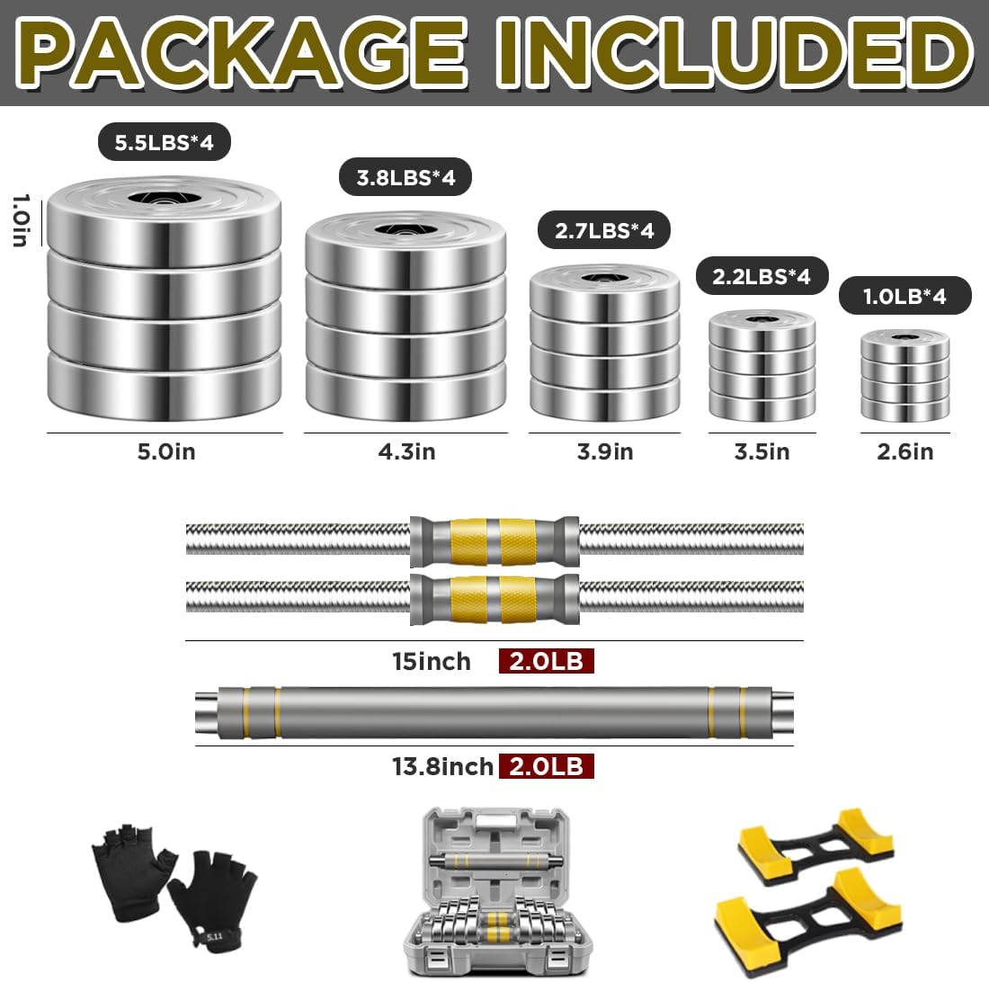 PHOEROS Adjustable Dumbbell Set - 44/66 LBS weights set, Dumbbell Barbell 3 in 1, Steel Dumbbells Pair with Connecting Rod for Adults Women Men Fitness Workout, Home Gym Exercise Training Equipment PHOEROS Adjustable Dumbbell Set - 44/66 LBS weights set, Dumbbell Barbell 3 in 1, Steel Dumbbells Pair with Connecting Rod for Adults Women Men Fitness Workout, Home Gym Exercise Training Equipment