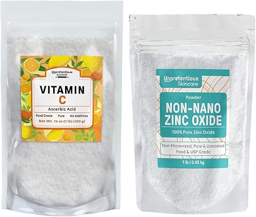 Unpretentious Paquete de óxido de zinc y vitamina C, bolsas resellables (1 libra), polvos finos