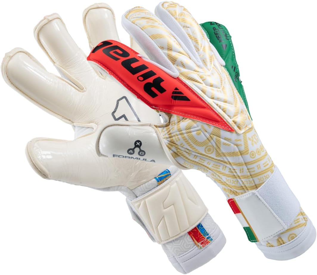 Rinat Aztek Pro Goalkeeper Gloves, AXG German Latex Grip, Hero Cut, Impact Absorption, Breathable Backhand, Adjustable Wrist Closure | Hero Cut, AXG Formula palm, Punching Zone and professional anatomical fit