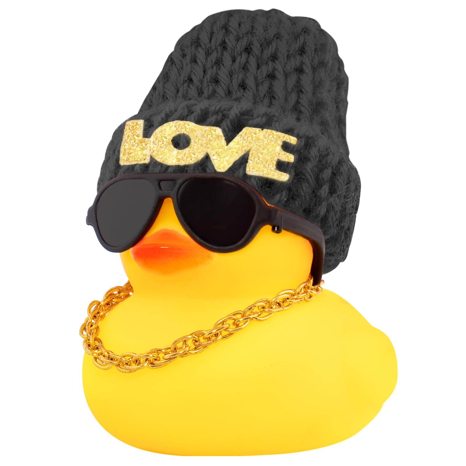 wonuu Car Dashboard Rubber Ducks Saint Valentine's Day Decorations, Christmas Eve Rubber Ducky for Car Ornament Cute Duck with Love Knit Hat, Glasses,