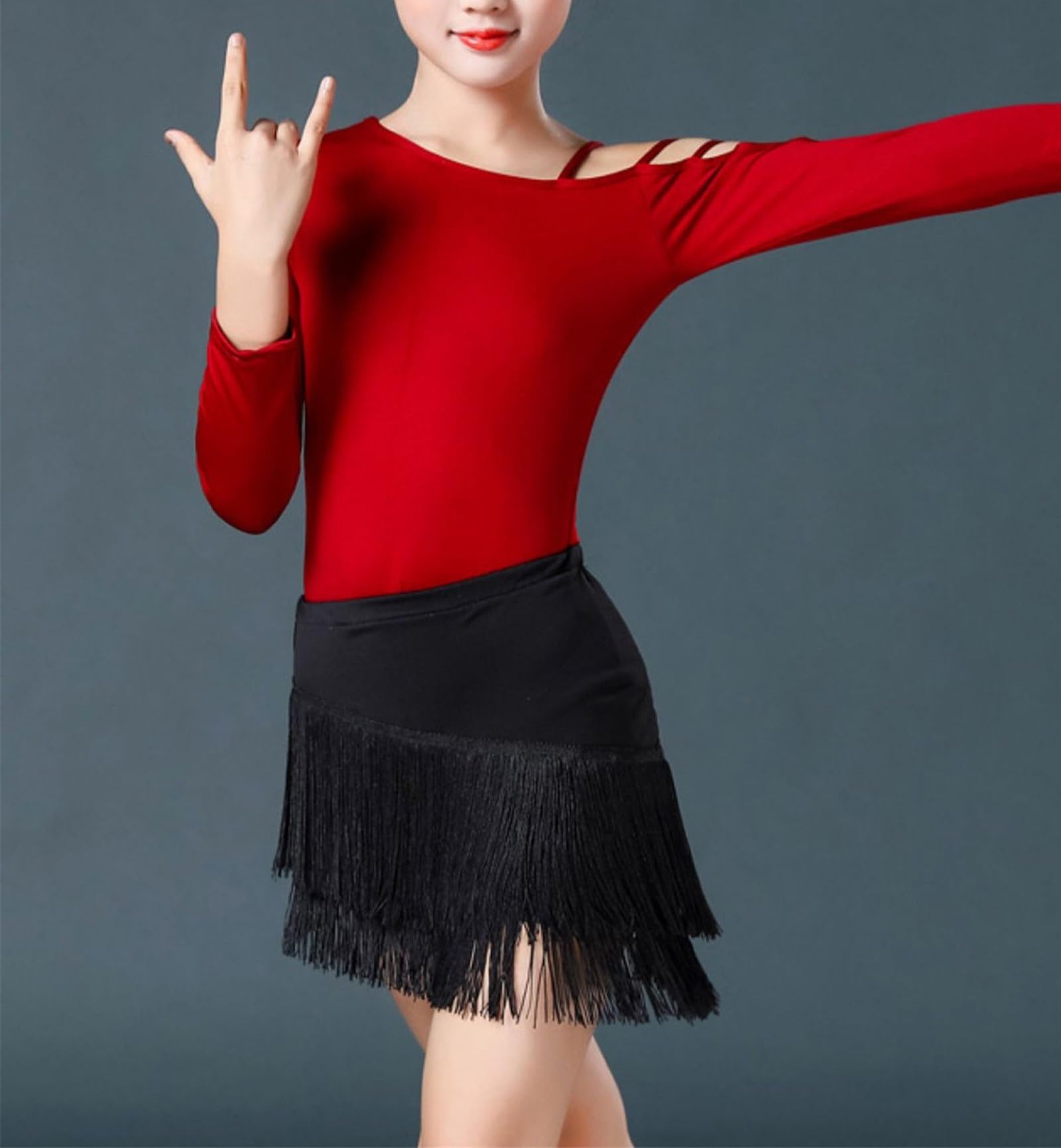 Vestito da Ballo da Sala Latino con Frange for Ragazze, Mini Gonna da Ballo for Bambini con Body in Due Pezzi, for Costume da Spettacolo Gonne da Ballo ChaCha Salsa Tango