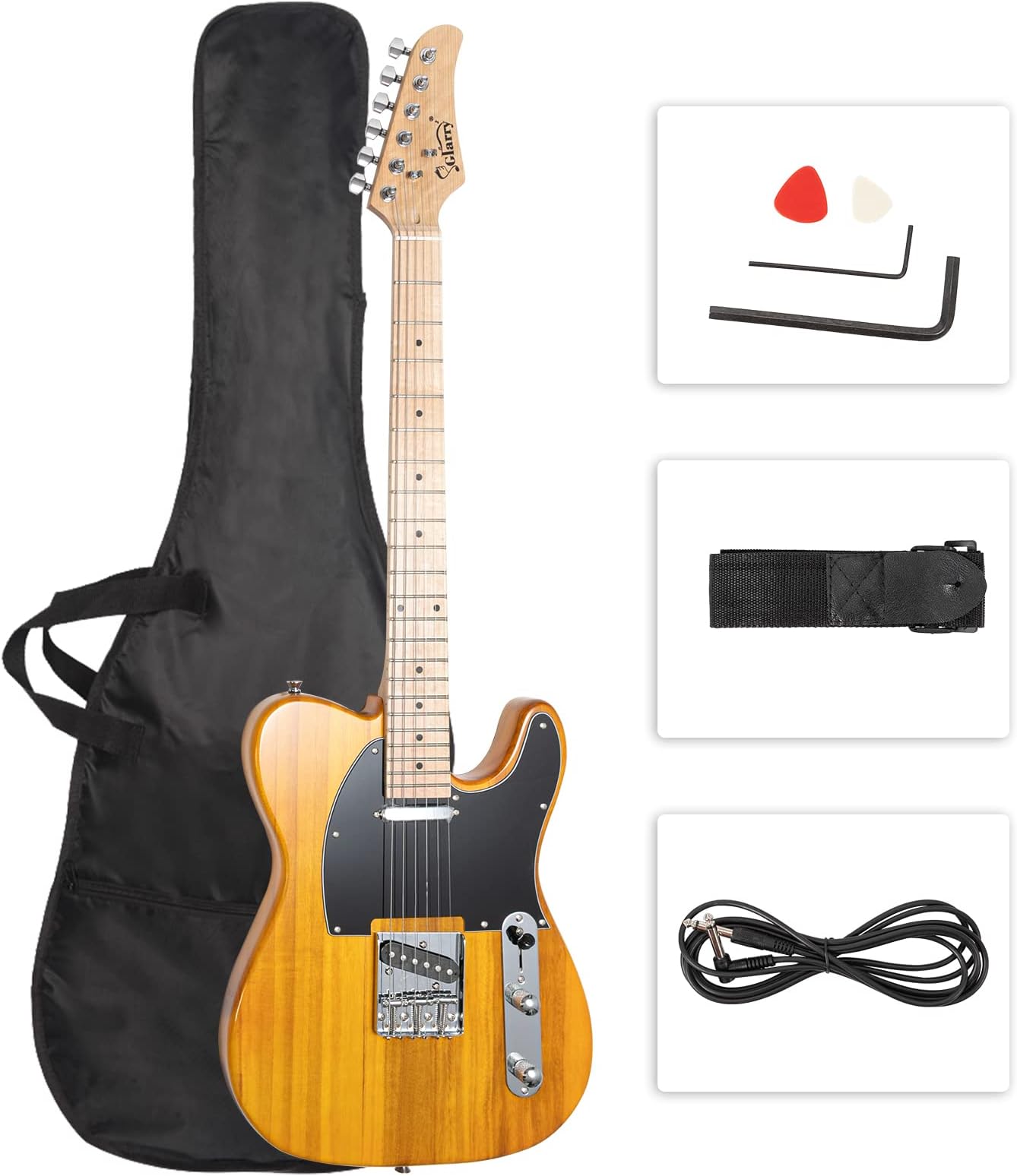 39" GTL Electric Guitar for Music Lover, SS Pickups Maple Fingerboard with Accessories Pack Guitar Bag(Transparent Yellow)