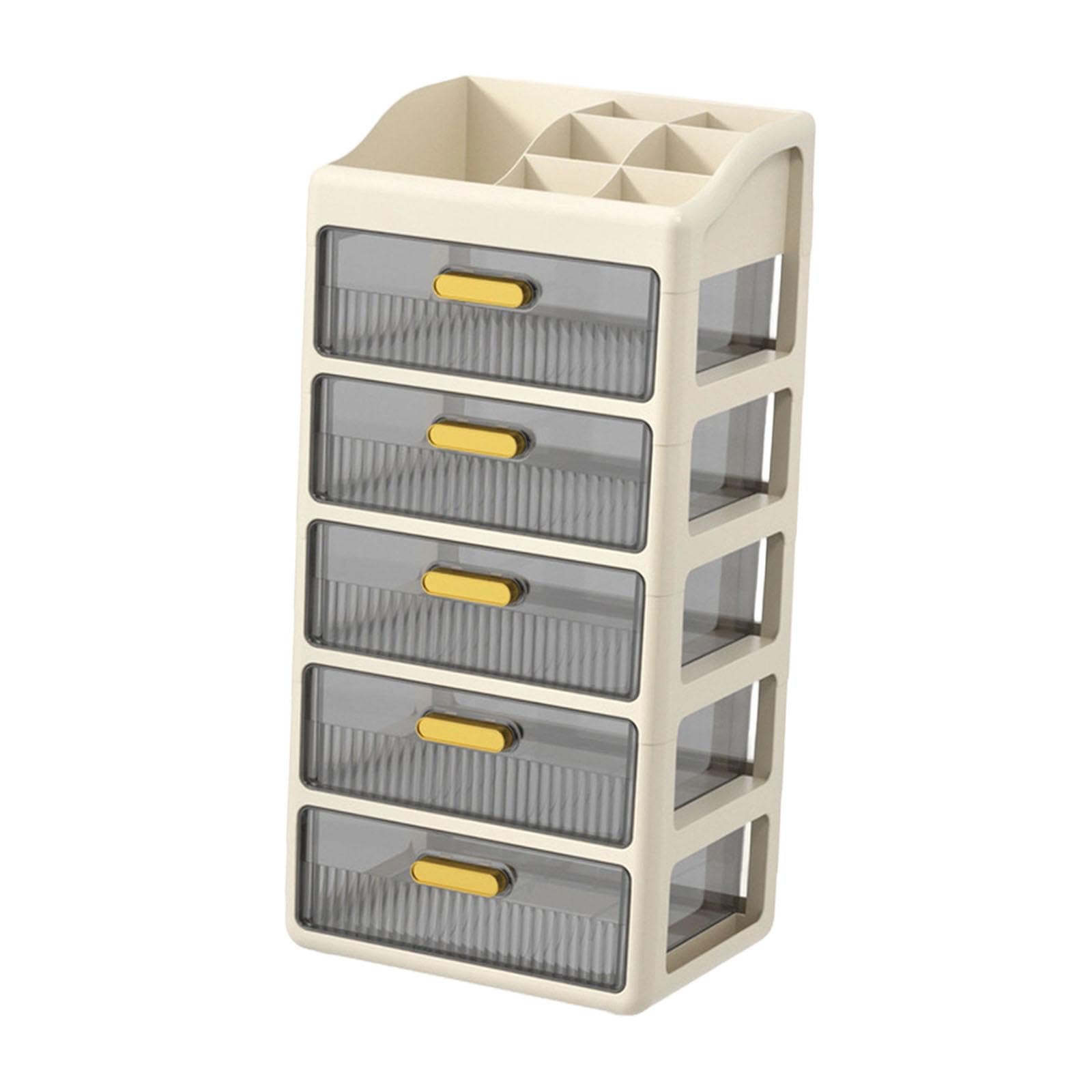 Organizzatore Da Scrivania con Cassetti, Contenitore per Cosmetici, Organizer per Trucchi E Accessori, Crema Marrone a 5 Strati