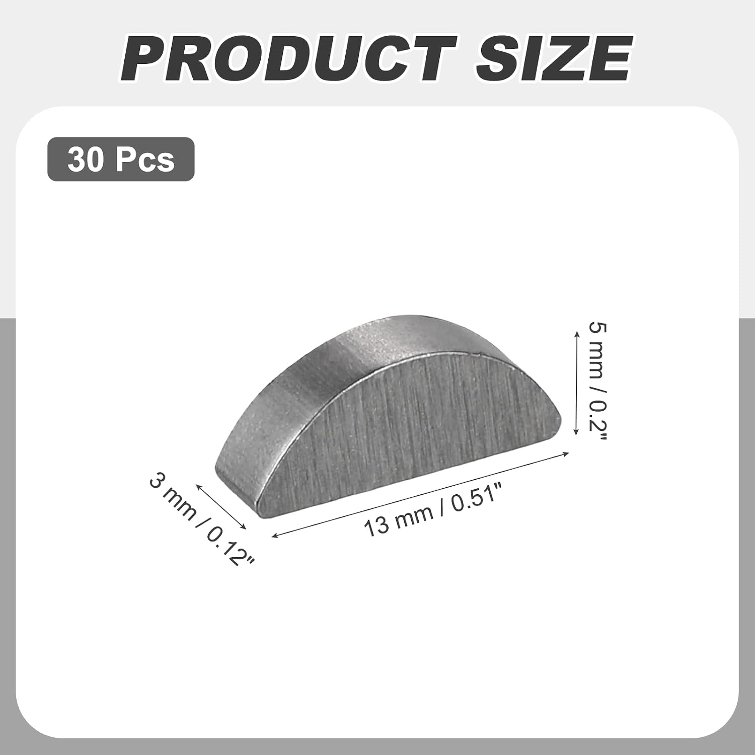 MECCANIXITY 30 Pcs Woodruff Key, 13x3x5mm Carbon Steel Metric Woodruff Semicircle Key Half Moon Tool Keys for Mechanical Fasteners Industry