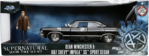 Miniatura 8 de 1967 Chevy Impala SS Sport Sedan Black & Dean Winchester Figura fundida a presión Supernatural (2005-2020) Serie de TV 1/24 Modelo de coche fundido