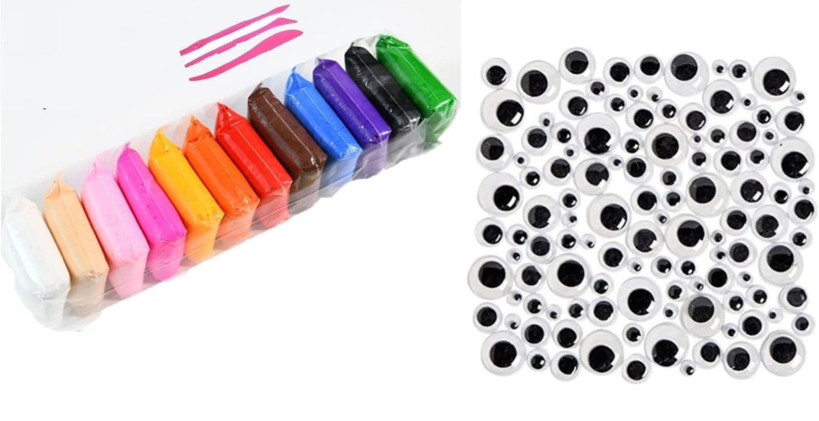 12 Color Air Dry Clay with 200 Googly Eyes Combo | Soft Modeling Clay Set with 3 Sculpting Tools | DIY Art & Craft Kit | School Project | Birthday Return Gift for Kids-image-44