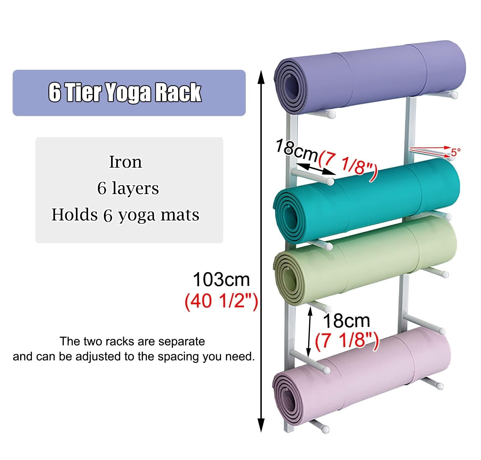 Yoga Accesorios Soporte para Esterilla de Yoga de Pared, Estante Metálico Colgante para Esterilla de Yoga, Yoga Mat Strap Foam Roller Resistance Band Storage Racks, Aparatos de Gimnasia en Casa