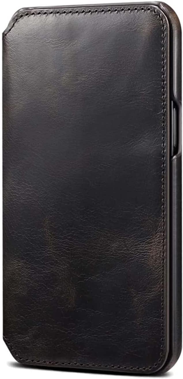 Étui iPhone 14 Plus en cuir de vache rétro noir de qualité supérieure