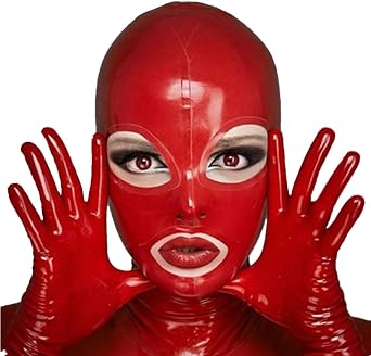 Red Latex Hood Back Zipper Open Eyes Mouth for Catsuit Rubber Mask Cosplay Club Wear Costume