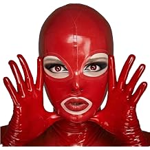 Red Latex Hood Back Zipper Open Eyes Mouth for Catsuit Rubber Mask Cosplay Club Wear Costume