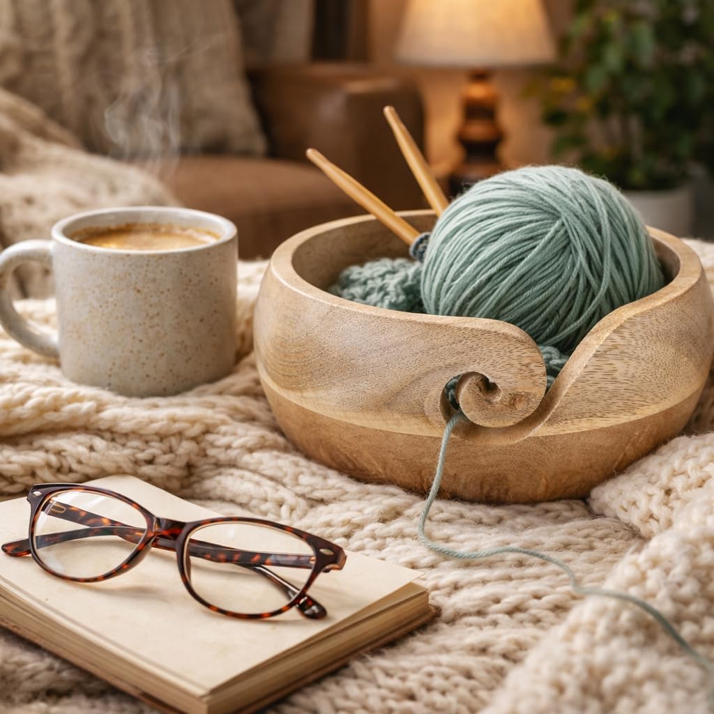 Mothers Day Gifts for Women Wooden Yarn Bowl Knitting Bowl Large Crochet Yarn Holder Handmade Crocheting Accessories and Supplies Organizer 7 x 3 Retirement Birthday Gift For Knitters