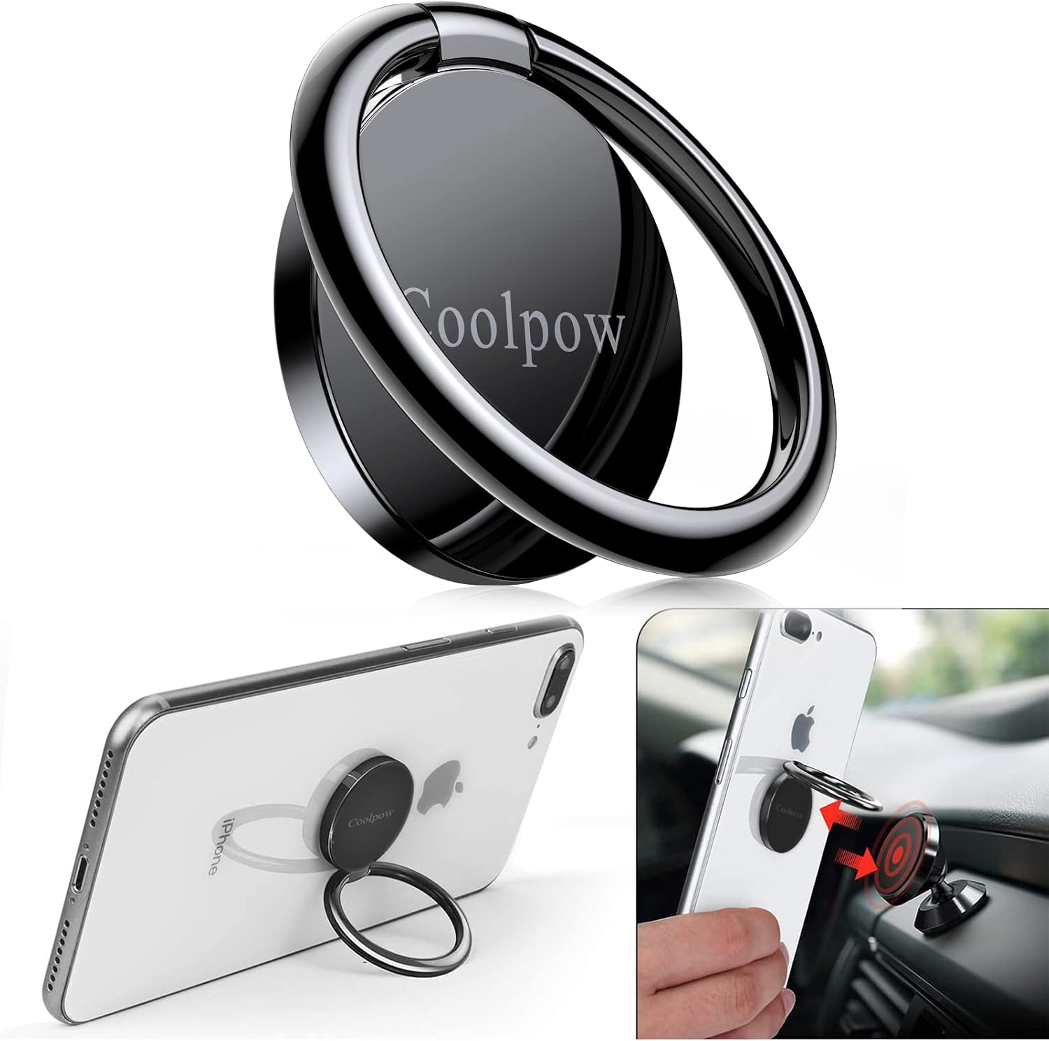 【2-Pack】 Cell Phone Ring Holder Finger Stand 360 Degree Rotation Finger Ring Phone Kickstand, Work with Magnetic Car Mount Compatible iPhone Ring Holder Grip 13 pro max 12 Mini 1