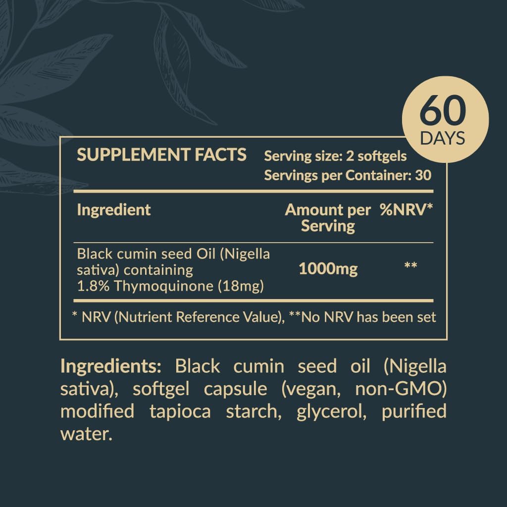 Black Seed Oil 1000mg Softgels – Cold-Pressed Nigella Sativa-1.8% Thymoquinone, Traditionally Used for Lung, Respiratory & Antioxidant Support* 60 Vegan Capsules, Non-GMO, Gluten-Free - Image 6