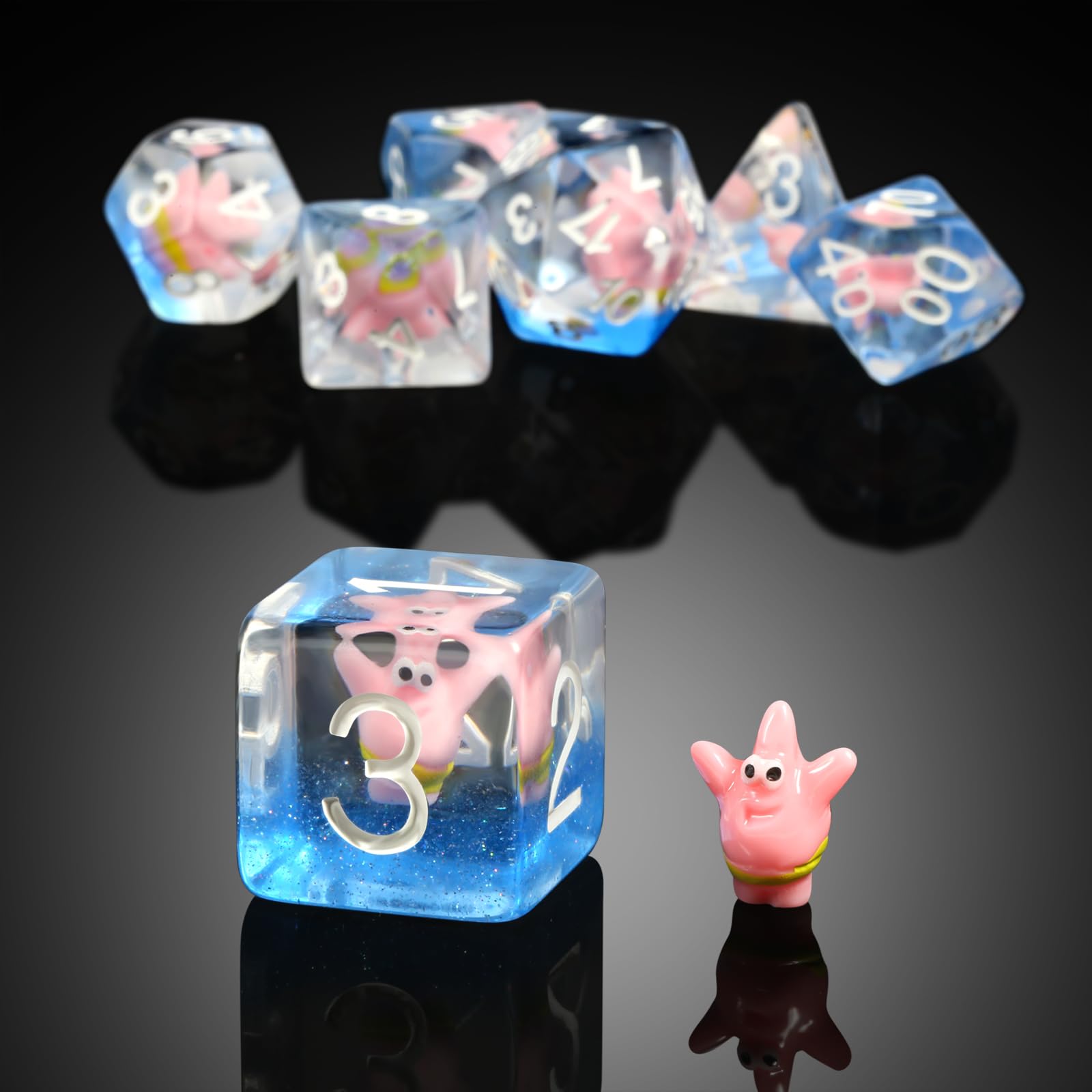 Patrick Star Resin DND Dice Set,DNDND 7PCS Dungeons and Dragons Dice with Velvet Bag for D&D Role Playing Games and Tabletop GamesPatrick Star) - Image 4