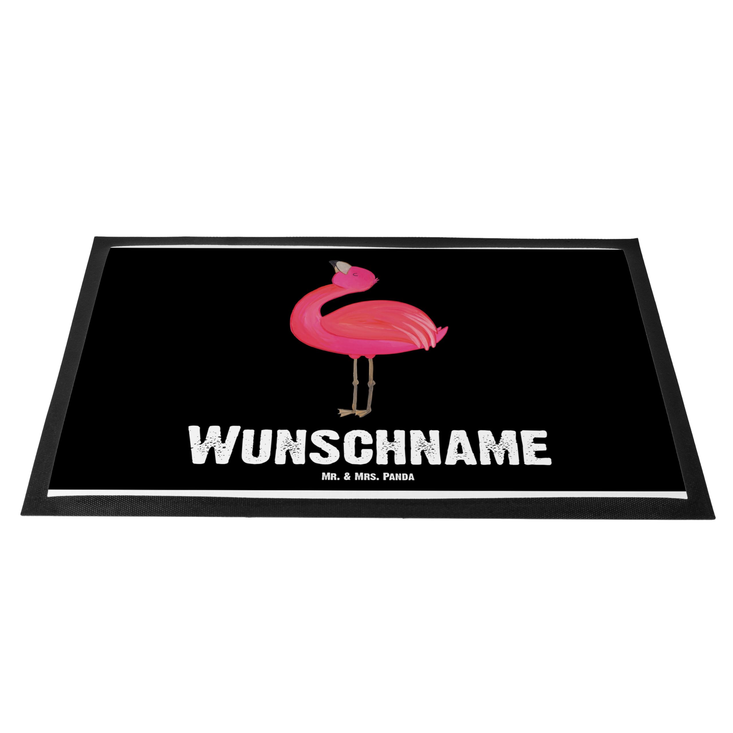 Mr. & Mrs. Panda Fussmatte personalisiert Flamingo Stolz 40 x 60 cm - Personalisierte Geschenke, Tochter, Freundin, Türmatte, Mama, mit Namen, Zufrieden, Fußmatte personalisierbar