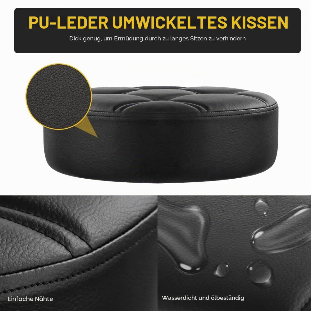 WKWKER 11 cm dicker Bürohocker auf Rädern, drehbar, verstellbar, PU-Leder, Sitzstuhl für Küche, Salon, Büro, Massage, Schwarz