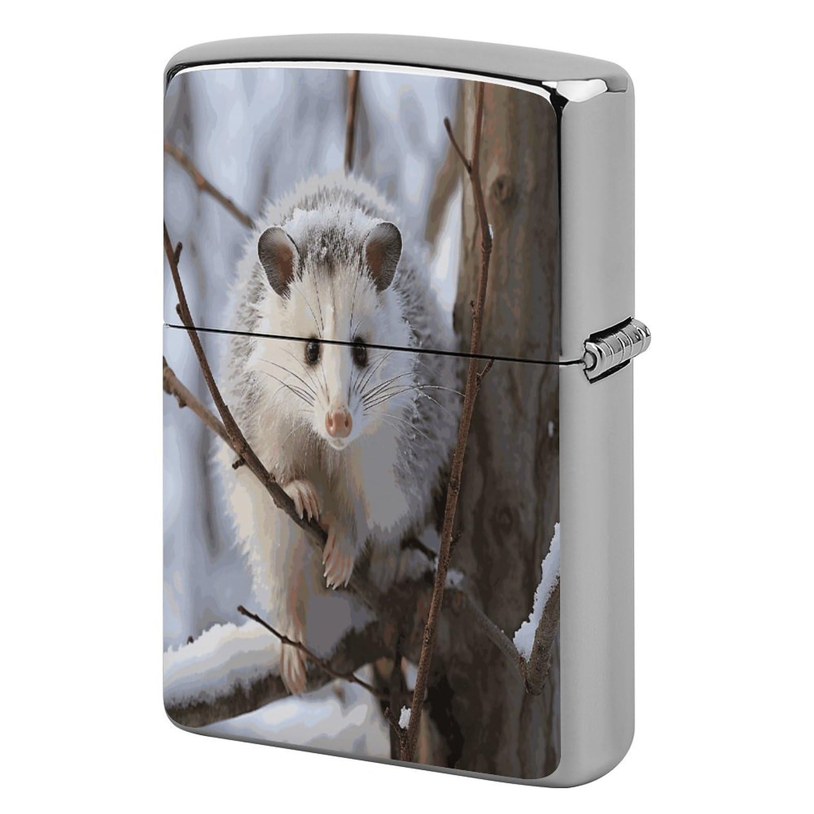 Fekiloot Style Opossum In Snow Lighter Case Cover Metal Lighter Case