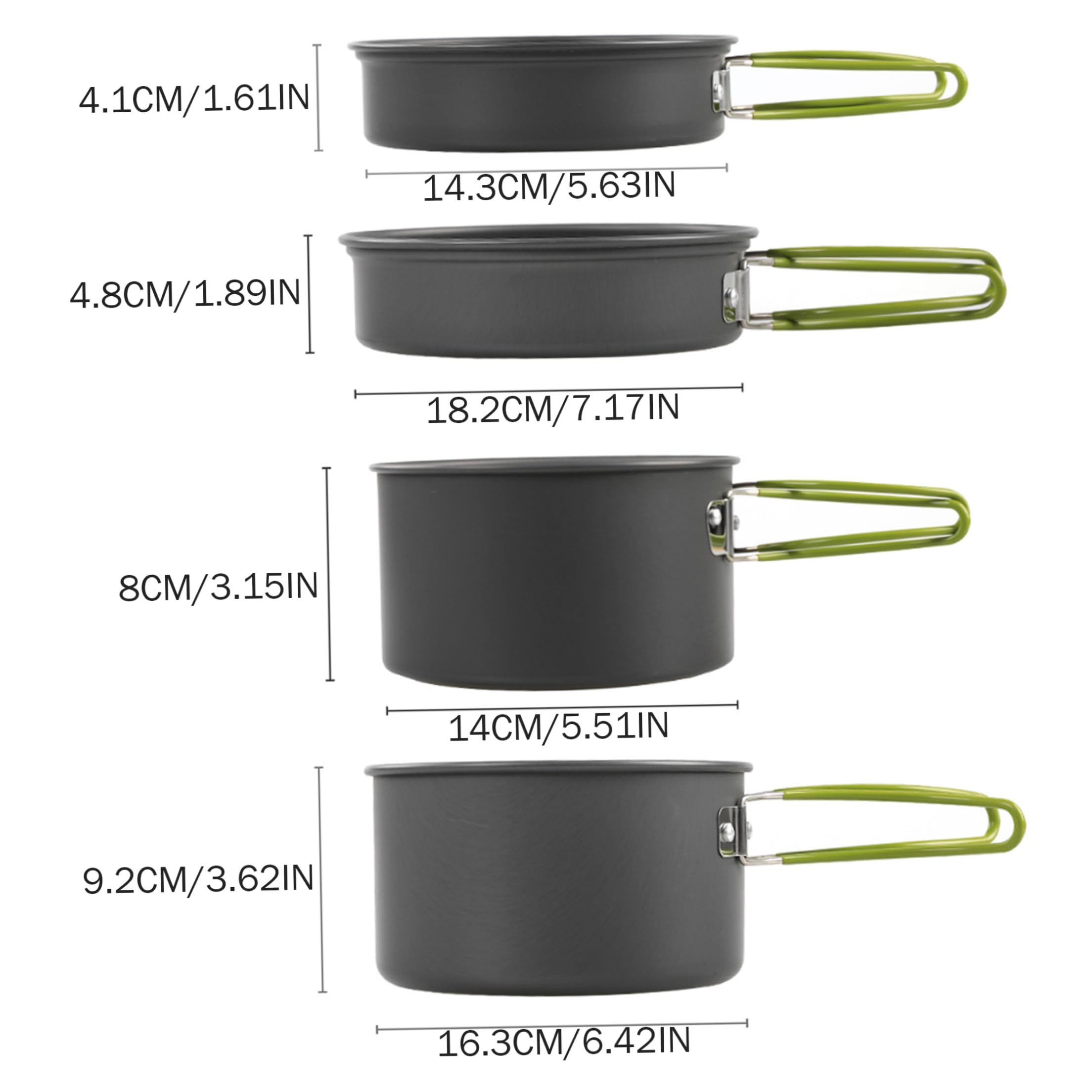 Set di pentole da campeggio da campeggio, set da cucina portatile per 2-3 persone, pentole e padelle in alluminio leggero con manici pieghevoli per escursionismo, picnic, pesca all'aperto