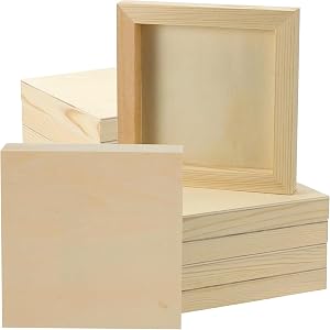 10 Pack Wood Panels, 8 x 8 inch Square Wooden Frames, Blank Wood Boards Canvas Drawing Board for Oil and Acrylic Painting, Clay Crafts, Home Signs, Natural DIY Picture Frame, Decorative Plaques