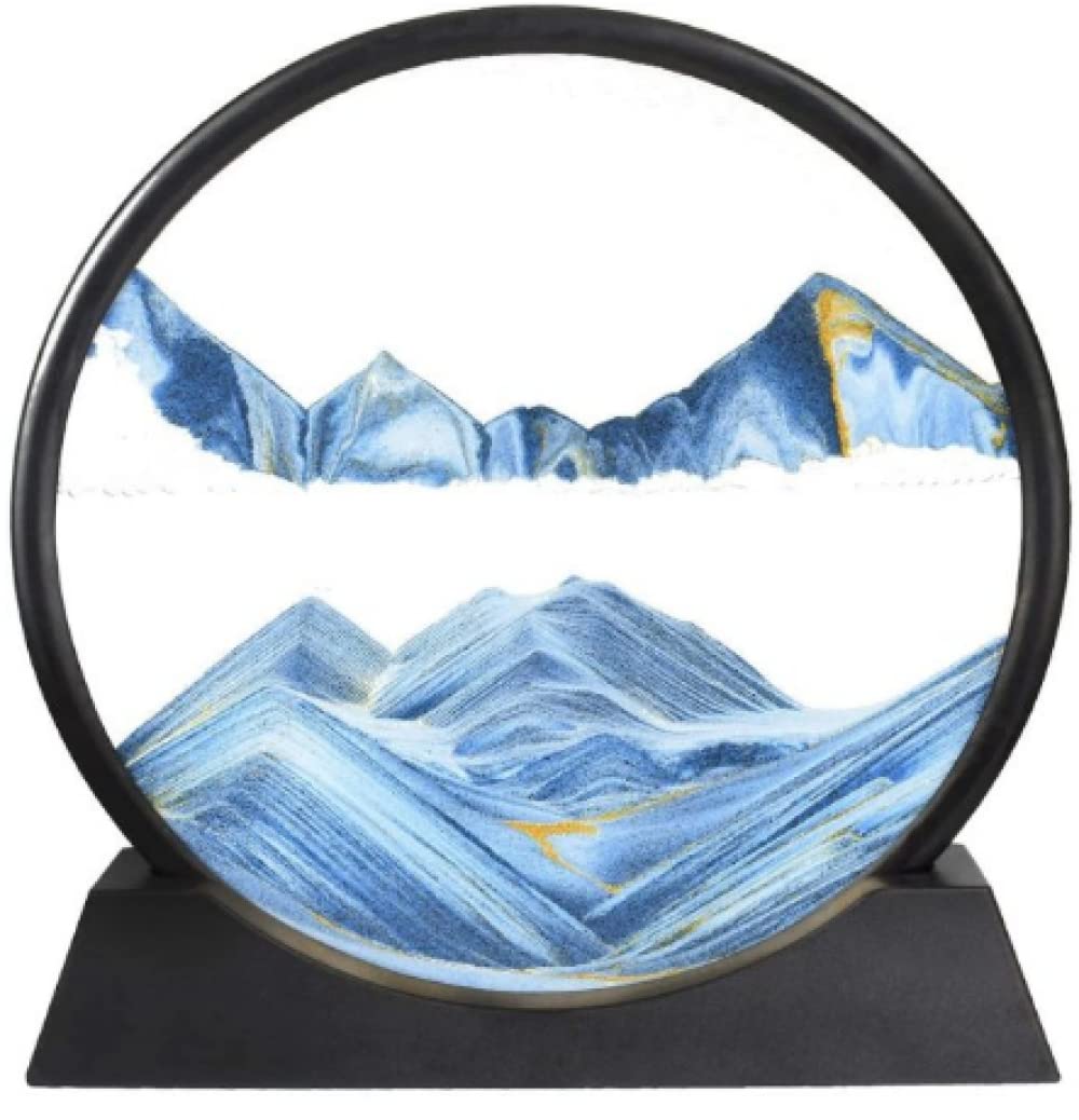 Tableau de sable mouvant 3D rond en verre bleu 5 pouces Youther