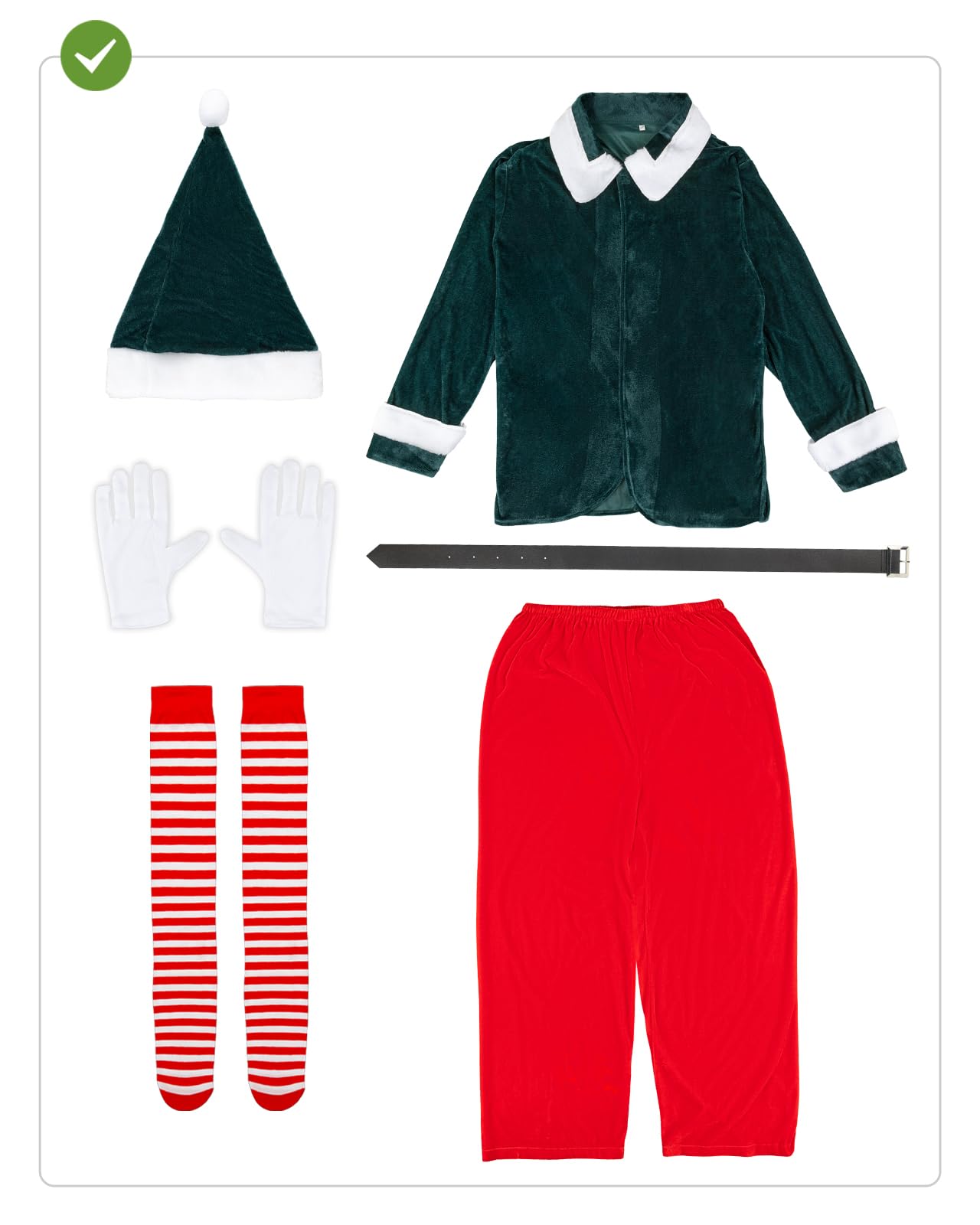 Funidelia Disfraz de elfo Deluxe con accesorios para hombre, Navidad, Incluye jersey, pantalón, cinturón, gorro, medias y guantes - Traje para adultos para fiestas, Carnaval y Halloween, Talla L